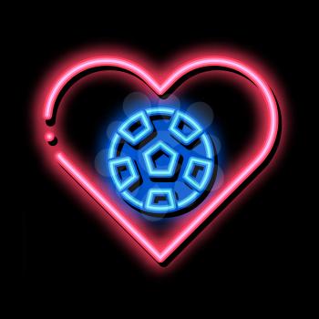 Football in Heart neon light sign vector. Glowing bright icon Football in Heart Sign. transparent symbol illustration