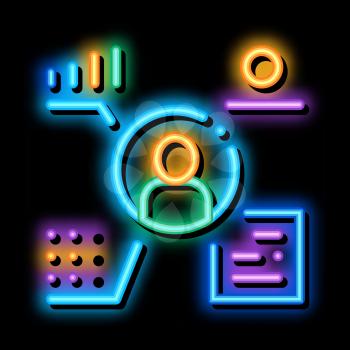 full electronic information about person neon light sign vector. Glowing bright icon full electronic information about person sign. transparent symbol illustration