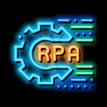 rpa settings neon light sign vector. Glowing bright icon rpa settings sign. transparent symbol illustration