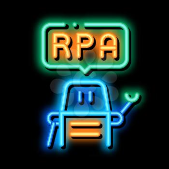 process automation robot neon light sign vector. Glowing bright icon process automation robot sign. transparent symbol illustration