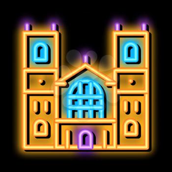 castle facade neon light sign vector. Glowing bright icon castle facade sign. transparent symbol illustration