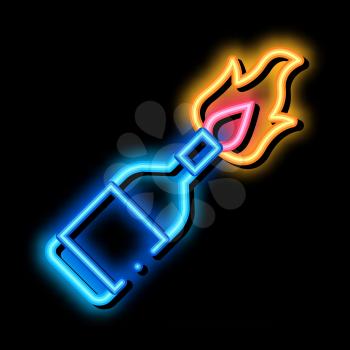 burning bottle neon light sign vector. Glowing bright icon burning bottle sign. transparent symbol illustration