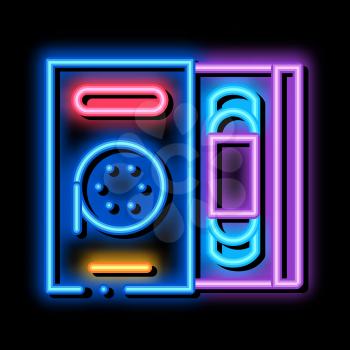 record player neon light sign vector. Glowing bright icon record player sign. transparent symbol illustration