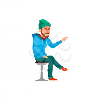 angry man pointing at broken furniture cartoon vector. angry man pointing at broken furniture character. isolated flat cartoon illustration