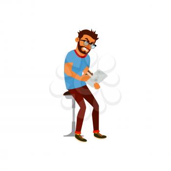 angry man breaking tablet because lose game cartoon vector. angry man breaking tablet because lose game character. isolated flat cartoon illustration