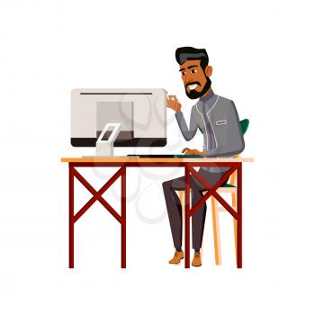 hispanic man checking out art works online cartoon vector. hispanic man checking out art works online character. isolated flat cartoon illustration