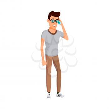 young man freelancer negotiate working conditions on phone cartoon vector. young man freelancer negotiate working conditions on phone character. isolated flat cartoon illustration