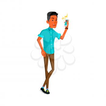 tired young man from scream in phone cartoon vector. tired young man from scream in phone character. isolated flat cartoon illustration