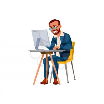 bearded man searching job on internet cartoon vector. bearded man searching job on internet character. isolated flat cartoon illustration