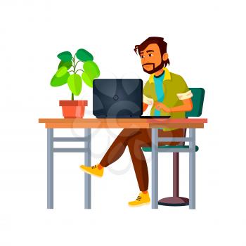 young man blogging on laptop pc cartoon vector. young man blogging on laptop pc character. isolated flat cartoon illustration