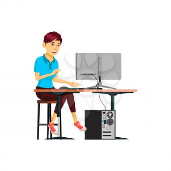 young woman student on informatics lesson cartoon vector. young woman student on informatics lesson character. isolated flat cartoon illustration
