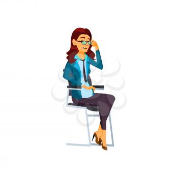 tired woman on interview cartoon vector. tired woman on interview character. isolated flat cartoon illustration