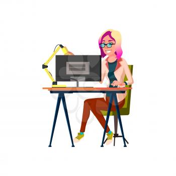 woman programmer developing application cartoon vector. woman programmer developing application character. isolated flat cartoon illustration
