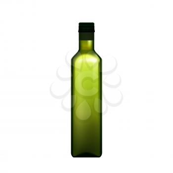 Olive Oil Organic Product Blank Bottle Vector. Delicious Oil Ingredient For Healthy Vegetarian Salad Or Frying Food. Natural Liquid Glass Package Template Realistic 3d Illustration