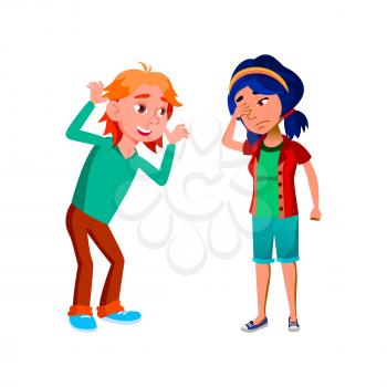 Angry boy girl bully swear. Arguing teen. vector character flat cartoon Illustration