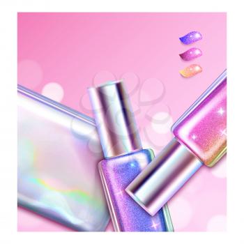 holographic cosmetics poster cream. tube container. girl makeup. 3d realistic vector