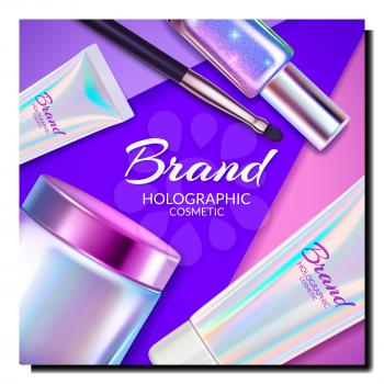 holographic face cosmetics poster. jar cosmetic hologram product. gloss packaging. 3d realistic vector