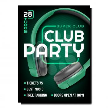 Night club dance poster vector. Electro beat brochure. House holiday night festival. Fashion style. 3d realistic illustration