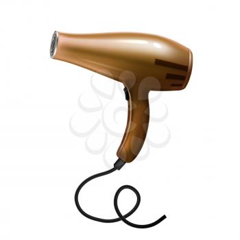 Dryer Hairdresser Equipment For Drying Hair Vector. Dryer Electronic Device For Dry Hairstyle In Beauty Salon. Beautician Professional Accessory Hairdryer Template Realistic 3d Illustration
