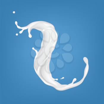 Milk Natural Drink Pouring And Splashing Vector. Fresh Milk Bio Refresh Beverage, Organic Ingredient For Prepare Dairy Product Or Cooking Dish. Dietetic Liquid Template Realistic 3d Illustration