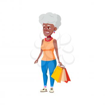 happiness mature age woman shopping in boutique cartoon vector. happiness mature age woman shopping in boutique character. isolated flat cartoon illustration