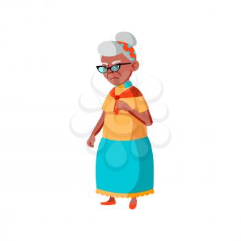 sad grandmother looking at products prices in supermarket cartoon vector. sad grandmother looking at products prices in supermarket character. isolated flat cartoon illustration