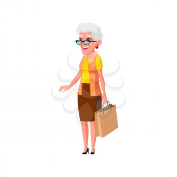 stylish old woman buying clothing in boutique cartoon vector. stylish old woman buying clothing in boutique character. isolated flat cartoon illustration
