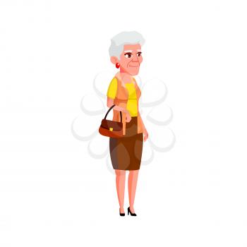 aged caucasian lady with stylish bag walking in business center cartoon vector. aged caucasian lady with stylish bag walking in business center character. isolated flat cartoon illustration
