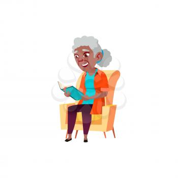 old african lady sitting on armchair and reading interesting book cartoon vector. old african lady sitting on armchair and reading interesting book character. isolated flat cartoon illustration