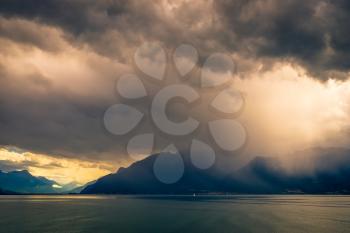 Storm Passing over Lake Geneva in Switzerland