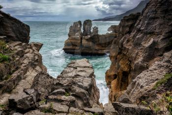 The wild Punakaiki coastline in New Zealand