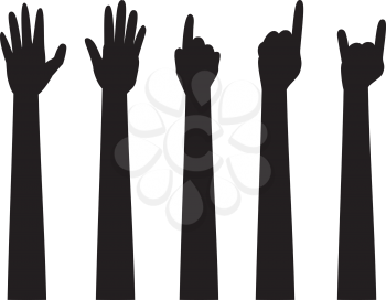 Cartoon human hands with various gestures, simple silhouette.