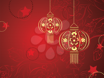 Decorative oriental Asian paper lantern with flower ornament.
