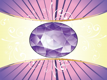 Floral decorated violet background with purple amethyst gemstone.