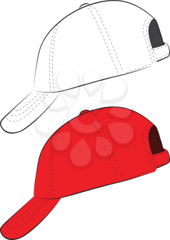 Simple baseball cap design in red and line art, black and white.