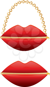 Lips shaped red fashion handbag with gold zipper.