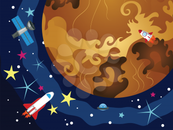 Cartoon space background with the Venus and stars.