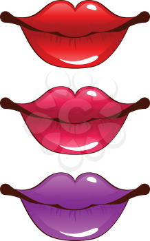 Set of colorful cartoon female lips on white background.