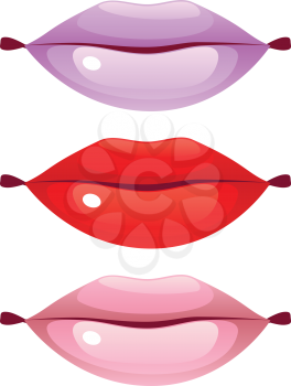 Set of cartoon glossy lips of different colors.