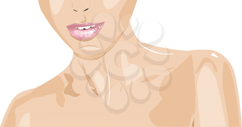 Illustration of young woman's glossy pink lips.