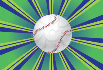 Colorful background with rays and baseball ball over it.