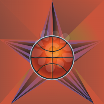 Retro rays and basketball ball, sport background.