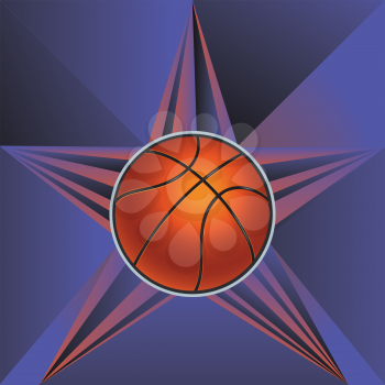 Retro rays and basketball ball, sport background.