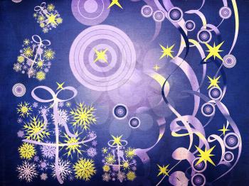 Illustration of abstract blue grunge Christmas background with ribbons.