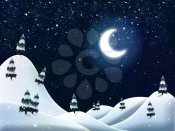 Abstract beautiful winter night landscape colorful illustration.