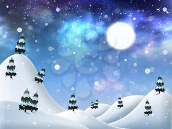 Abstract beautiful winter night background with falling snow.