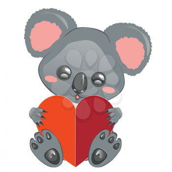 Cute cartoon grey koala bear design on white background.