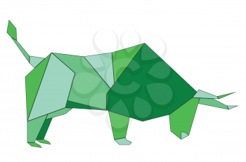 Geometric illustration of green bull origami style design.