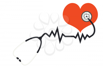 Illustration of red heart and medical stethoscope, world's health day, doctors day themed design.