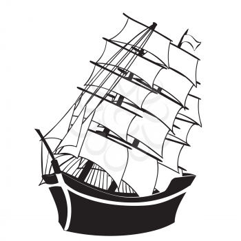Ancient style sailboat, frigate ship design illustration.